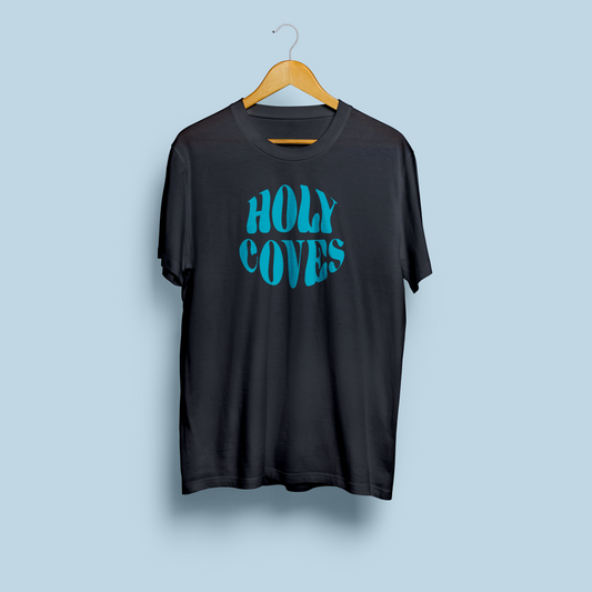 HOLY COVES SKY BLUE LOGO BLACK T-SHIRT [PRE-ORDER] [CROWDFUND PERK]