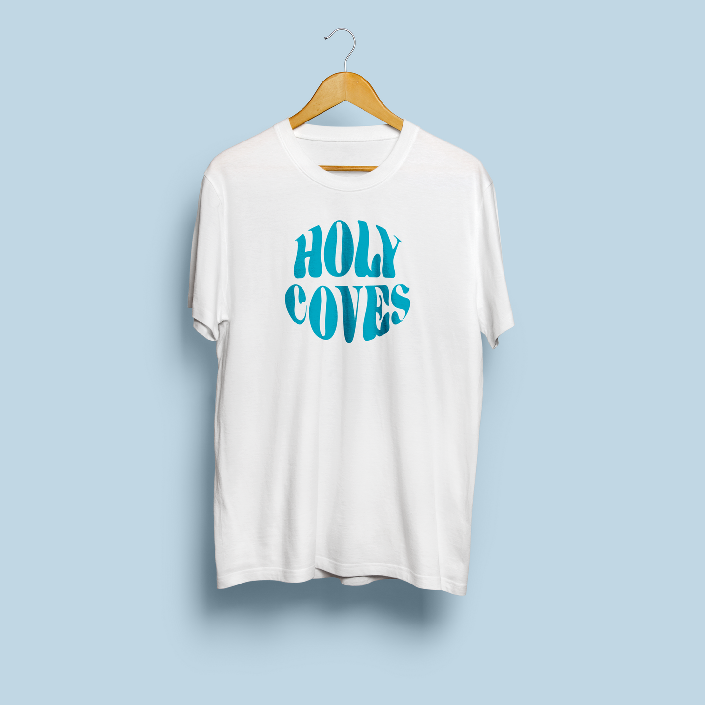 HOLY COVES SKY BLUE LOGO WHITE T-SHIRT [PRE-ORDER] [CROWDFUND PERK]